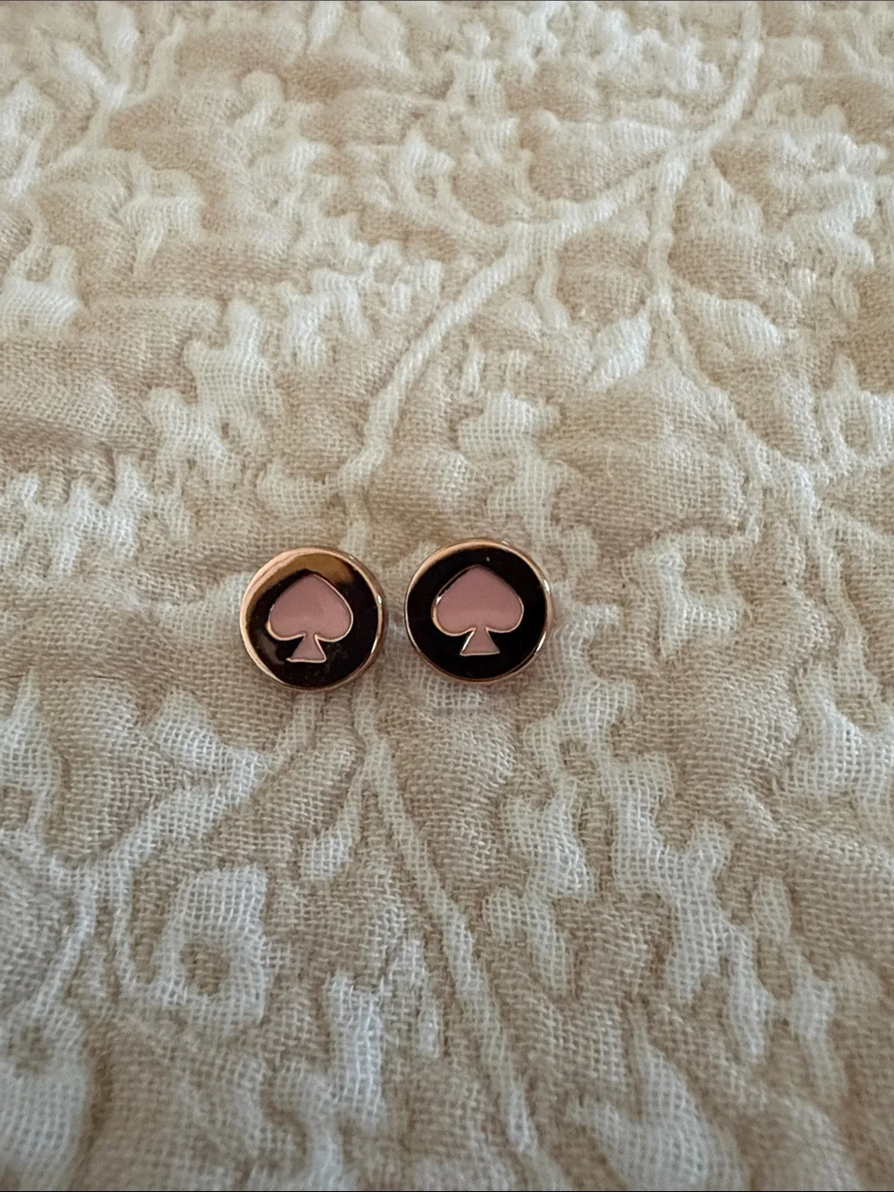 kate spade Rose Gold and Pink Spade Inlay Circle Stud Earrings